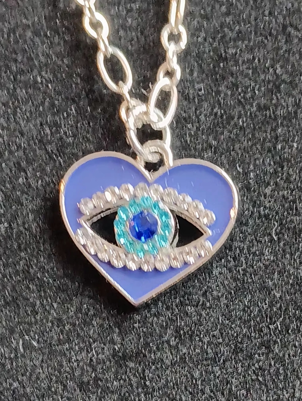 Blue Heart Evil Eye Pendant Necklace - Unbranded